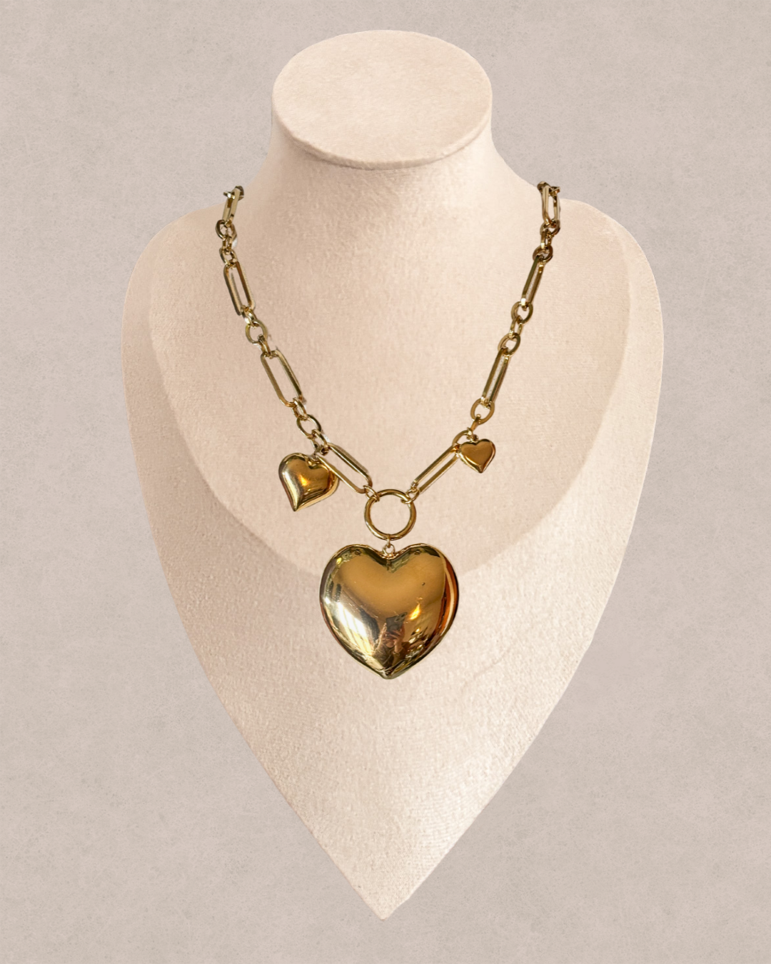 Brincos e Colar Coração Dourado